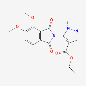 molecular formula C16H15N3O6 B2942175 ethyl 5-(4,5-dimethoxy-1,3-dioxoisoindolin-2-yl)-1H-pyrazole-4-carboxylate CAS No. 1092797-64-2