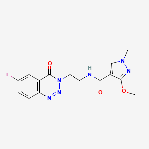 molecular formula C15H15FN6O3 B2942196 N-(2-(6-fluoro-4-oxobenzo[d][1,2,3]triazin-3(4H)-yl)ethyl)-3-methoxy-1-methyl-1H-pyrazole-4-carboxamide CAS No. 1903165-19-4