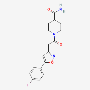 molecular formula C17H18FN3O3 B2942209 1-(2-(5-(4-氟苯基)异恶唑-3-基)乙酰)哌啶-4-甲酰胺 CAS No. 953203-04-8