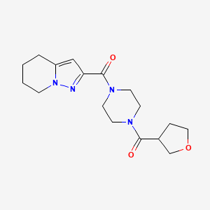 molecular formula C17H24N4O3 B2942227 (4-(Tetrahydrofuran-3-carbonyl)piperazin-1-yl)(4,5,6,7-tetrahydropyrazolo[1,5-a]pyridin-2-yl)methanone CAS No. 1903580-20-0