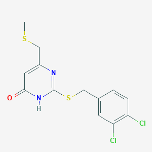 molecular formula C13H12Cl2N2OS2 B2942232 2-[(3,4-Dichlorobenzyl)sulfanyl]-6-[(methylsulfanyl)methyl]-4-pyrimidinol CAS No. 860609-67-2