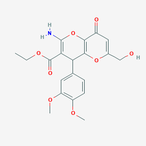 molecular formula C20H21NO8 B2942237 2-氨基-4-(3,4-二甲氧基苯基)-6-(羟甲基)-8-氧代-4,8-二氢吡喃并[3,2-b]吡喃-3-羧酸乙酯 CAS No. 923164-35-6
