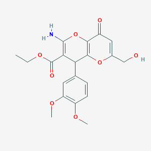 molecular formula C20H21NO8 B2942237 Ethyl 2-amino-4-(3,4-dimethoxyphenyl)-6-(hydroxymethyl)-8-oxo-4,8-dihydropyrano[3,2-b]pyran-3-carboxylate CAS No. 923164-35-6