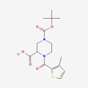 molecular formula C16H22N2O5S B2942248 4-(tert-Butoxycarbonyl)-1-(3-methylthiophene-2-carbonyl)piperazine-2-carboxylic acid CAS No. 1353944-19-0