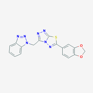 molecular formula C17H11N7O2S B294227 1-{[6-(1,3-benzodioxol-5-yl)[1,2,4]triazolo[3,4-b][1,3,4]thiadiazol-3-yl]methyl}-1H-1,2,3-benzotriazole 