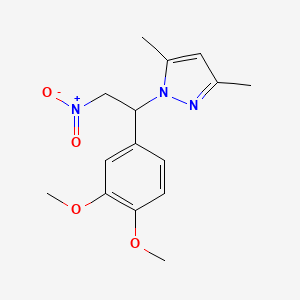 molecular formula C15H19N3O4 B2942285 1-(1-(3,4-dimethoxyphenyl)-2-nitroethyl)-3,5-dimethyl-1H-pyrazole CAS No. 956200-38-7