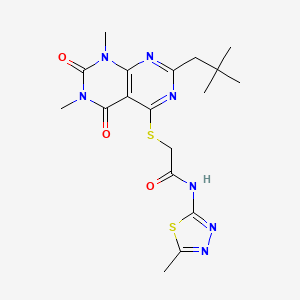 molecular formula C18H23N7O3S2 B2942310 2-((6,8-dimethyl-2-neopentyl-5,7-dioxo-5,6,7,8-tetrahydropyrimido[4,5-d]pyrimidin-4-yl)thio)-N-(5-methyl-1,3,4-thiadiazol-2-yl)acetamide CAS No. 887882-54-4