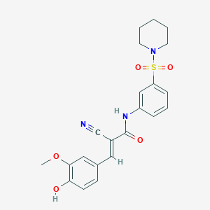 molecular formula C22H23N3O5S B2942326 (E)-2-cyano-3-(4-hydroxy-3-methoxyphenyl)-N-(3-piperidin-1-ylsulfonylphenyl)prop-2-enamide CAS No. 717117-51-6