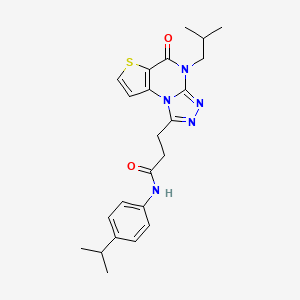 molecular formula C23H27N5O2S B2942334 3-(4-isobutyl-5-oxo-4,5-dihydrothieno[2,3-e][1,2,4]triazolo[4,3-a]pyrimidin-1-yl)-N-(4-isopropylphenyl)propanamide CAS No. 1189974-28-4