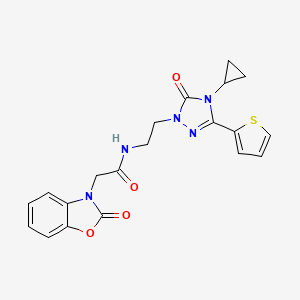 molecular formula C20H19N5O4S B2942341 N-(2-(4-cyclopropyl-5-oxo-3-(thiophen-2-yl)-4,5-dihydro-1H-1,2,4-triazol-1-yl)ethyl)-2-(2-oxobenzo[d]oxazol-3(2H)-yl)acetamide CAS No. 1448076-97-8