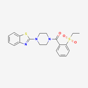 molecular formula C20H21N3O3S2 B2942342 [4-(1,3-苯并噻唑-2-基)哌嗪-1-基]-(2-乙基磺酰基苯基)甲苯酮 CAS No. 886922-98-1