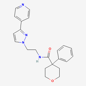 molecular formula C22H24N4O2 B2942352 4-phenyl-N-(2-(3-(pyridin-4-yl)-1H-pyrazol-1-yl)ethyl)tetrahydro-2H-pyran-4-carboxamide CAS No. 1448026-58-1