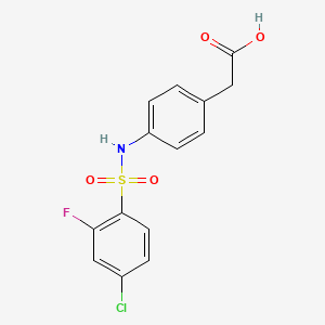 molecular formula C14H11ClFNO4S B2942354 2-[4-(4-Chloro-2-fluorobenzenesulfonamido)phenyl]acetic acid CAS No. 794584-38-6