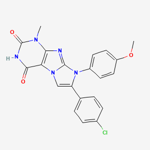 molecular formula C21H16ClN5O3 B2942355 7-(4-chlorophenyl)-8-(4-methoxyphenyl)-1-methyl-1H-imidazo[2,1-f]purine-2,4(3H,8H)-dione CAS No. 919012-92-3