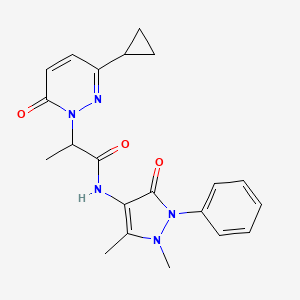 molecular formula C21H23N5O3 B2942359 2-(3-环丙基-6-氧代嘧啶并[1,6H]-1-基)-N-(1,5-二甲基-3-氧代-2-苯基-2,3-二氢-1H-吡唑-4-基)丙酰胺 CAS No. 2034493-19-9