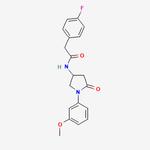 molecular formula C19H19FN2O3 B2942375 2-(4-fluorophenyl)-N-(1-(3-methoxyphenyl)-5-oxopyrrolidin-3-yl)acetamide CAS No. 896273-34-0