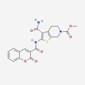 molecular formula C20H17N3O6S B2942378 methyl 3-carbamoyl-2-(2-oxo-2H-chromene-3-carboxamido)-4,5-dihydrothieno[2,3-c]pyridine-6(7H)-carboxylate CAS No. 886951-57-1