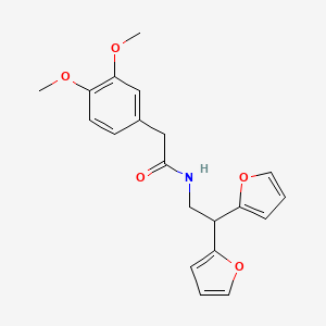 molecular formula C20H21NO5 B2942379 N-[2,2-Bis(furan-2-yl)ethyl]-2-(3,4-dimethoxyphenyl)acetamide CAS No. 2415489-37-9