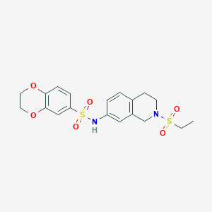 molecular formula C19H22N2O6S2 B2942380 N-(2-(ethylsulfonyl)-1,2,3,4-tetrahydroisoquinolin-7-yl)-2,3-dihydrobenzo[b][1,4]dioxine-6-sulfonamide CAS No. 955252-09-2