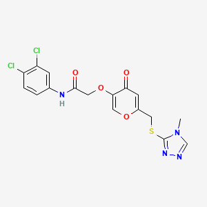 molecular formula C17H14Cl2N4O4S B2942383 N-(3,4-dichlorophenyl)-2-((6-(((4-methyl-4H-1,2,4-triazol-3-yl)thio)methyl)-4-oxo-4H-pyran-3-yl)oxy)acetamide CAS No. 899951-99-6