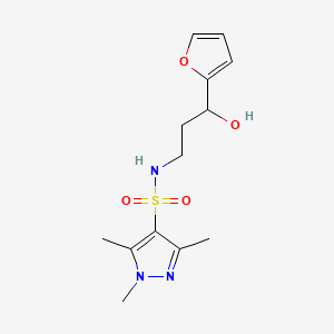 molecular formula C13H19N3O4S B2942387 N-(3-(furan-2-yl)-3-hydroxypropyl)-1,3,5-trimethyl-1H-pyrazole-4-sulfonamide CAS No. 1448050-73-4