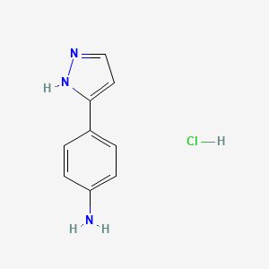 molecular formula C9H10ClN3 B2942407 4-(1H-pyrazol-3-yl)aniline hydrochloride CAS No. 698998-67-3; 89260-45-7