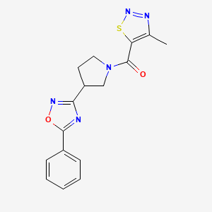molecular formula C16H15N5O2S B2942436 (4-甲基-1,2,3-噻二唑-5-基)(3-(5-苯基-1,2,4-恶二唑-3-基)吡咯烷-1-基)甲酮 CAS No. 2034279-04-2