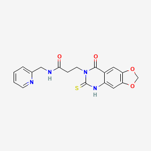 molecular formula C18H16N4O4S B2942459 3-(8-氧代-6-硫代次亚磺酰基-5H-[1,3]二氧杂环[4,5-g]喹唑啉-7-基)-N-(吡啶-2-基甲基)丙酰胺 CAS No. 688055-21-2