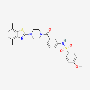 molecular formula C27H28N4O4S2 B2942467 N-(3-(4-(4,7-dimethylbenzo[d]thiazol-2-yl)piperazine-1-carbonyl)phenyl)-4-methoxybenzenesulfonamide CAS No. 941890-66-0