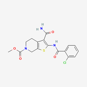 molecular formula C17H16ClN3O4S B2942512 methyl 3-carbamoyl-2-(2-chlorobenzamido)-4,5-dihydrothieno[2,3-c]pyridine-6(7H)-carboxylate CAS No. 886949-62-8