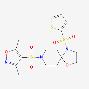 molecular formula C16H21N3O6S3 B2942524 8-((3,5-Dimethylisoxazol-4-yl)sulfonyl)-4-(thiophen-2-ylsulfonyl)-1-oxa-4,8-diazaspiro[4.5]decane CAS No. 1209178-46-0