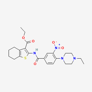 molecular formula C24H30N4O5S B2942538 2-(4-(4-乙基哌嗪-1-基)-3-硝基苯甲酰氨基)-4,5,6,7-四氢苯并[b]噻吩-3-羧酸乙酯 CAS No. 301859-31-4