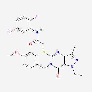 molecular formula C24H23F2N5O3S B2942547 N-(2,5-二氟苯基)-2-({1-乙基-6-[(4-甲氧基苯基)甲基]-3-甲基-7-氧代-1H,6H,7H-吡唑并[4,3-d]嘧啶-5-基}硫代)乙酰胺 CAS No. 1359310-66-9