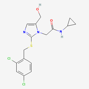 molecular formula C16H17Cl2N3O2S B2942565 N-cyclopropyl-2-(2-((2,4-dichlorobenzyl)thio)-5-(hydroxymethyl)-1H-imidazol-1-yl)acetamide CAS No. 921524-85-8