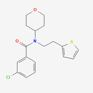 molecular formula C18H20ClNO2S B2942569 3-氯-N-(四氢-2H-吡喃-4-基)-N-(2-(噻吩-2-基)乙基)苯甲酰胺 CAS No. 1798459-04-7