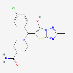 molecular formula C18H20ClN5O2S B2942578 1-((4-Chlorophenyl)(6-hydroxy-2-methylthiazolo[3,2-b][1,2,4]triazol-5-yl)methyl)piperidine-4-carboxamide CAS No. 851809-44-4