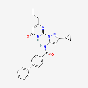 molecular formula C26H25N5O2 B2942585 N-(3-Cyclopropyl-1-(6-oxo-4-propyl-1,6-dihydropyrimidin-2-yl)-1H-pyrazol-5-yl)-[1,1'-biphenyl]-4-carboxamide CAS No. 1206996-66-8