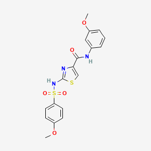 molecular formula C18H17N3O5S2 B2942594 N-(3-methoxyphenyl)-2-(4-methoxyphenylsulfonamido)thiazole-4-carboxamide CAS No. 1021065-89-3