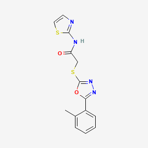 molecular formula C14H12N4O2S2 B2942599 2-[[5-(2-methylphenyl)-1,3,4-oxadiazol-2-yl]sulfanyl]-N-(1,3-thiazol-2-yl)acetamide CAS No. 850936-69-5