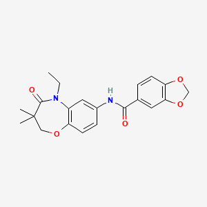 molecular formula C21H22N2O5 B2942605 N-(5-ethyl-3,3-dimethyl-4-oxo-2,3,4,5-tetrahydrobenzo[b][1,4]oxazepin-7-yl)benzo[d][1,3]dioxole-5-carboxamide CAS No. 921790-07-0