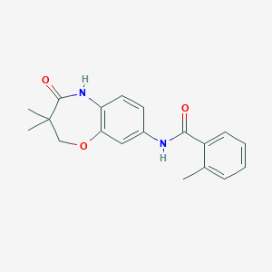 molecular formula C19H20N2O3 B2942606 N-(3,3-dimethyl-4-oxo-2,3,4,5-tetrahydrobenzo[b][1,4]oxazepin-8-yl)-2-methylbenzamide CAS No. 921834-94-8