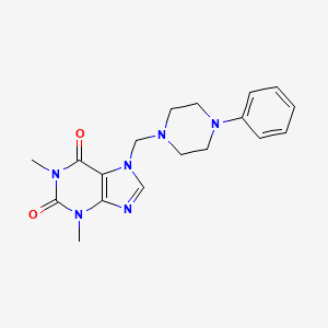 molecular formula C18H22N6O2 B2942617 1,3-dimethyl-7-((4-phenylpiperazin-1-yl)methyl)-1H-purine-2,6(3H,7H)-dione CAS No. 797028-09-2