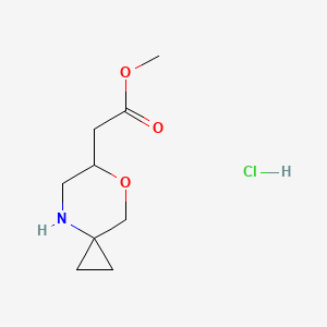 molecular formula C9H16ClNO3 B2942621 Methyl 2-(7-oxa-4-azaspiro[2.5]octan-6-yl)acetate;hydrochloride CAS No. 2411238-08-7