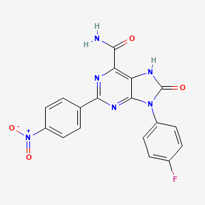 molecular formula C18H11FN6O4 B2942630 9-(4-fluorophenyl)-2-(4-nitrophenyl)-8-oxo-8,9-dihydro-7H-purine-6-carboxamide CAS No. 869068-97-3