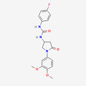 molecular formula C19H20FN3O4 B2942663 1-(1-(3,4-Dimethoxyphenyl)-5-oxopyrrolidin-3-yl)-3-(4-fluorophenyl)urea CAS No. 891115-56-3