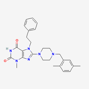 molecular formula C27H32N6O2 B2942668 8-(4-(2,5-dimethylbenzyl)piperazin-1-yl)-3-methyl-7-phenethyl-1H-purine-2,6(3H,7H)-dione CAS No. 898464-33-0