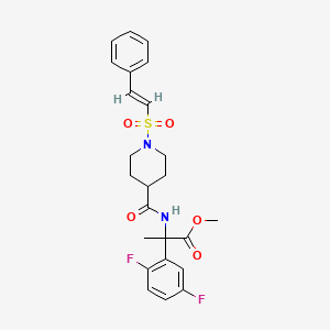 molecular formula C24H26F2N2O5S B2942672 methyl 2-(2,5-difluorophenyl)-2-[[1-[(E)-2-phenylethenyl]sulfonylpiperidine-4-carbonyl]amino]propanoate CAS No. 1252558-17-0