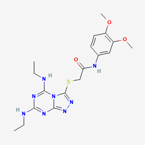 molecular formula C18H24N8O3S B2942673 2-{[5,7-bis(ethylamino)[1,2,4]triazolo[4,3-a][1,3,5]triazin-3-yl]sulfanyl}-N-(3,4-dimethoxyphenyl)acetamide CAS No. 886901-95-7