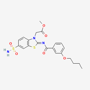 molecular formula C21H23N3O6S2 B2942683 (Z)-methyl 2-(2-((3-butoxybenzoyl)imino)-6-sulfamoylbenzo[d]thiazol-3(2H)-yl)acetate CAS No. 865199-03-7