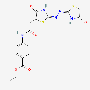 molecular formula C17H17N5O5S2 B2942684 ethyl 4-(2-((E)-4-oxo-2-((E)-(4-oxothiazolidin-2-ylidene)hydrazono)thiazolidin-5-yl)acetamido)benzoate CAS No. 868155-16-2